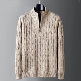 Men's Sweaters Fleece Half Zipper Turtle Jumper Mock Neck Black Khaki Knitted Pullover Korea Clothing Vintage Sweater Men 2023