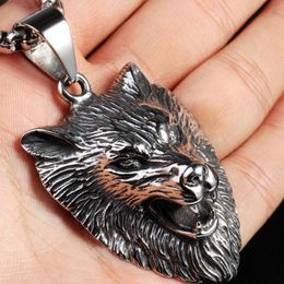 Pendant Necklaces Gothic Big Wolf For Men Unique Stainless Steel Animal Long Necklace Rock Drop JewelryPendant
