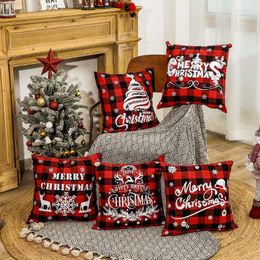 Pillow 2023 Christmas Decorations Red Linen Plaid Square Cover Sofa Home Decor Nordic