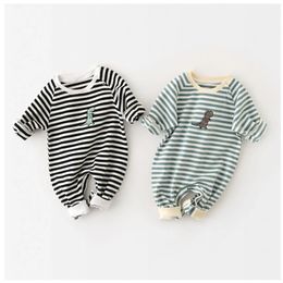Rompers MILANCEL Baby Clothes Striped Cotton born Boy Dinosaur Embroidery Toddler Jumpsuit 230209