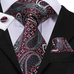 Bow Ties Hi-Tie 8 Style Luxury Paisley Tie Set Men's Red Blue Brown Silk Handkerchiefs Cufflinks Male Business Wedding