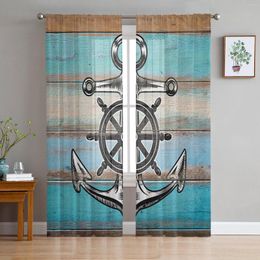 Curtain Retro Wood With Anchor Nautical Style Sheer Curtains For Living Room Kitchen Tulle Windows Voile Yarn Bedroom
