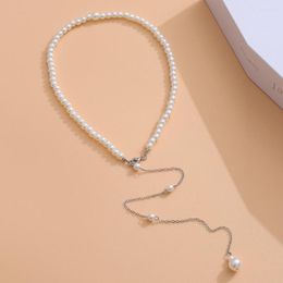 Choker 2023 Fashion Summer Long Tassel Eelegant White Pearl Chain Necklace For Women Necklaces Lady Beach Back Jewelry