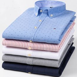Men's Casual Shirts Men Oxford Fashion 100% Cotton Long Sleeve Casual Slim Solid Color Plaid Print Stripe Formal Dress Shirt Plus Size 230210