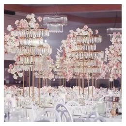 Wedding Party Table DecorationWedding Decoration Gold Metal Crystal Tall Flower Stand Centrepiece for Wedding Decorations imake569