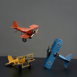 Decorative Objects Figurines Retro Metal Plane Model Crafts Living Room Bedroom Ornament Iron Aeroplane Figurines Home Decoration Accessories Gift 230210