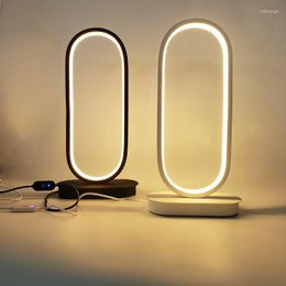 Table Lamps Elliptical LED Lamp For Bedroom Circular Desk Living Room Black White Dimmable Bedside Round Night Light