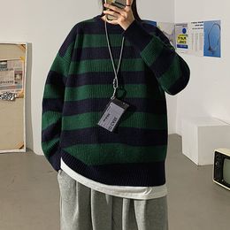 Men's Sweaters LEGIBLE Striped Men Autumn Pullovers Harajuku Streetwear Tate Landon Green Women 230209