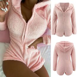Women's Jumpsuits & Rompers Winter Warm Onesies For Adults 2023 Women Pyjamas Fleece Hooded Animal Onepiece Pyjamas Jumpsuit Sexy Sleepwear