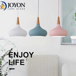 Nordic Modern Pendant Lights Macaron Wood Aluminium Hanging Lighting Dining Room Kitchen Aisle Bed Head Decoration Ceiling Lamps 0209