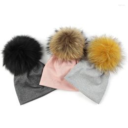 Berets 0-9 Month Baby Girls Boys Beanies Infant Winter Warm Beanie Hats Skullies Caps Unisex With 15cm Real Fur Pompom