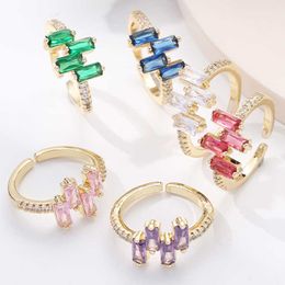 Solitaire Ring Fashion Rainbow Colourful Geometric Crystal Rhinestone Zircon Open Adjustable Metal For Women Party Trend Shine Jewellery Gift Y2302