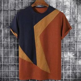 Men's T Shirts Men Summer T-shirt Contrast Color Striped 3D Geometric Print Casual Keep Cooling Short Sleeves Top Clothes