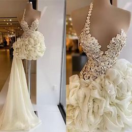 White Ruffles Short Dresses Mini Prom Dress Beading Lace Sequins With Detachable Train Evening Dresses Ball Dresses BC12988