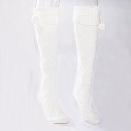Women Socks Wool Braid Cable Knit Over Knee Stockings Boot Thigh Highs Hose Girls Solid Long For Autumn/Winter