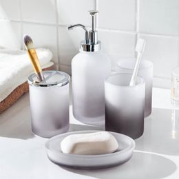 Bath Accessory Set Classic Four-pieces Bathroom Frosted Glass Accessories Toothbrush Holder Mouth Cup Lotion Bottle Soap Dispense