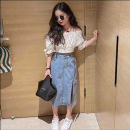 Clothing Sets Boutique Kids Clothes Suit 2023 Summer New Girls White Summer Tshirt Denim Skirt 2Pcs Set Teens Girls 6 8 10 12 Year Outfits W230210