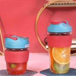 Wine Glasses Mugs Borosilicate Glass Reusable Travel Mug With Straw Leak-Proof 350ml/550ml Food Grade Silicone Lid Double Drink Coffee Cup