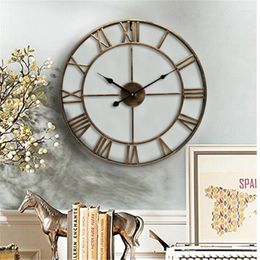Wall Clocks Home Living Room Decor Vintage Large Clock Iron Roman Numeral Silent Bedroom Study Office Decoration Watch