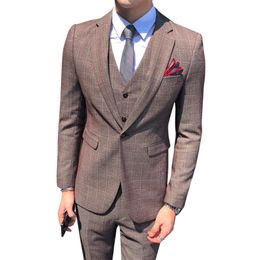 Men's Suits & Blazers Nice Classic Mens Plaid Suit Three-Piece Set Size 2XL Fashion Business Wedding Banquet Male Dress Jacket With Vest And