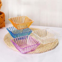 Plates Square Snack Plate Transparent Acrylic Candy Dry Fruit Striped Bowl Plastic