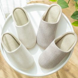 Slippers 2023 Striped Winter Home Plus Women Autumn Soft Warm Cotton Shoes Non-slip Men Slides House Indoor Flat Shoes Bedroom G230210