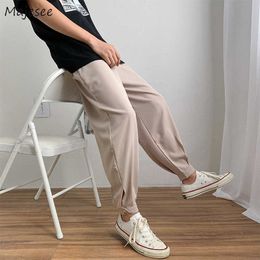 Men's Pants Men Pure Color Elastic Waist Design Handsome Streetwear Stylish Popular Casual Ulzzang Tens Ins Trousers Fashion All-match Y2302