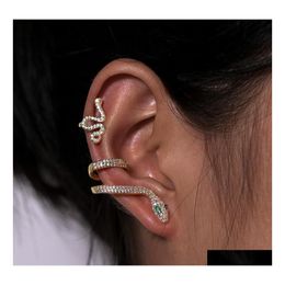 Charm 2Pcs Set Clip On Earrings Ear Cuffs For Women Gold Colour Snake Ca Stone Accessorries Earring Drop Delivery Jewellery Dhv1B