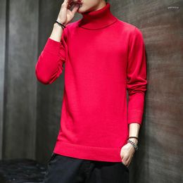 Men's Sweaters Turtleneck Colourful Sweater Men High Collar Knitted Oversized Red Ruffle Male Pullover Warm Thick Vintage Casual Boy Top