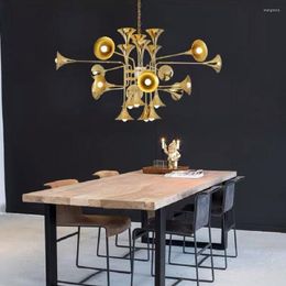Pendant Lamps Postmodern Personalized Golden Iron Art Living Room Lamp Horn Creative Modeling Chandelier