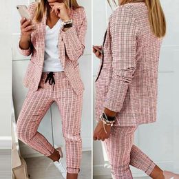 Womens Two Piece Pants 2 PcsSet Lady Outfit Trendy Twopiece Jacket Trousers Suit Colors Matching for Business Trip 230209