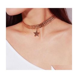 Pendant Necklaces Trendy Punk Rock Gold Color Stars Choker Jewelry Thick Chain Neck Collar For Women Statement Necklace Drop Deliver Dh8B0