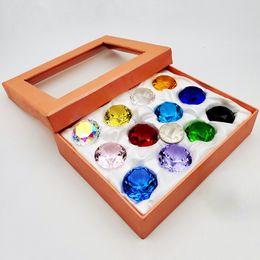 Decorative Objects Figurines Artificial Crystal Glass Diamond Jewel Paperweight Home Decor Children Toys 12 Colour Round Cut Gem Gift Box Set 12pcs 230209