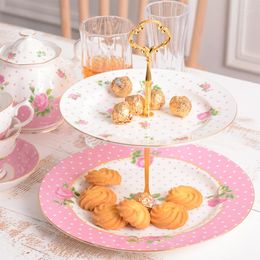 Plates Bone China Cake Stand Breakfast Ceramic Plate Afternoon Tea Snack Dessert Serving Tray Nordic Assiette Tableware DF50TP