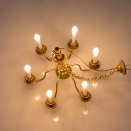 Decorative Objects Figurines Led Ceiling Lamp Miniature Furniture Chandelier Light Model Kid Pretend Play Sand Table Toy Diy Doll House Accessories 230210