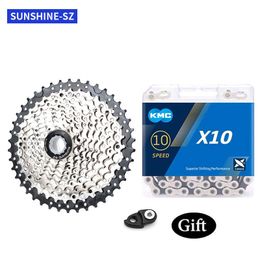 Bike Chains SUNSHINE 10 Speed Cassette KMC X10 Chain Set 11-32T/36T/40T/42T/46T/50T 10V MTB Bicycle freewheel with bike chain 0210