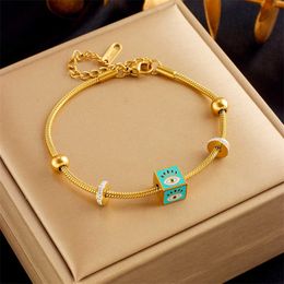 Link Chain 316L Stainless Steel New Fashion Fine Jewellery Retro National Style Beaded Eye Zircon Charm Thick Snake Chain Bracelets For Women G230208