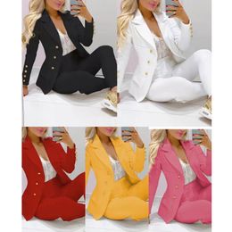 Womens Two Piece Pants Large Size SpringAutumn Sexy Singlebreasted Solid Colour Small Suit Casual Office Wear Elegant Short Coat 2pcs Set 230209