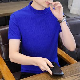 Magliette da uomo Dolcevita a maniche corte blu reale per magliette invernali da uomo Vestiti elasticizzati alla moda Pullover bianco Maglione slim fit
