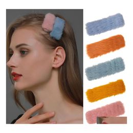 Hair Clips Barrettes The Autumn And Winter Large Square Silk Burr Sweet Plush Clip Hairpin Bb Subnet Red Bangs Broken Cute Suitabl Dhhek