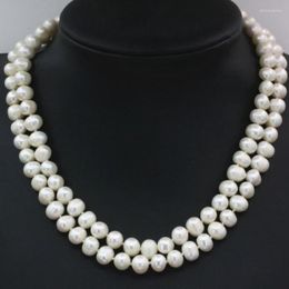 Chains 8-9mm Natural White Freshwater Cultured Pearl Beads 2 Rows Necklace For Women Chain Elegant Gifts Choker Jewelry 18inch B3229