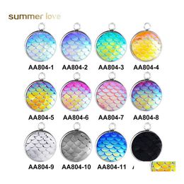 Charms 16Mm Stainless Steel Resin Fish Scales Mermaid Pendants Unique Design Round Charm For Necklace Bracelets Diy Jewelry Making D Dhh1R