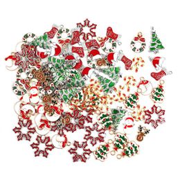 Charms 100pcs/lot Enamel Christmas Tree Santa Claus Pendants For Necklaces Bracelets Earrings DIY Jewellery Making Xmas DecorationCharms