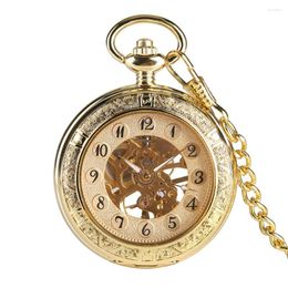 Pocket Watches Retro Gold Mechanical Watch Hand-Wind Transparent Skeleton Pendant For Men Luxury Clock Gifts Unisex