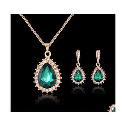 Earrings Necklace Bridesmaid Jewellery Set Solid Gold Crystal Sets Jewellery Party Drop Delivery Dhham