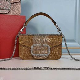 New portable small square bag crystal letter decorative hand brass magnetic buckle light luxury single shoulder messenger bags