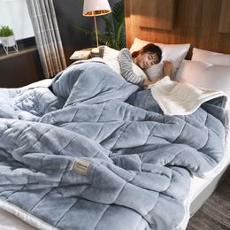 Blankets Coral Fleece Spring Winter Warm for Bed 3 Layers Thicken Flannel Blanket Quilt Soft Comfortable Warmth Quilts Washable 230209