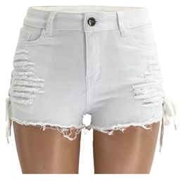 Women's jeans spring summer shorts perforated fringed shorts low waist split bandage sexy hot pants 6069H7