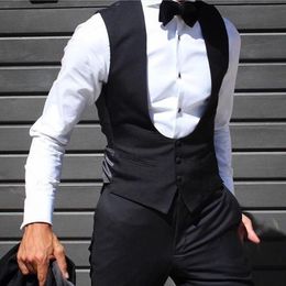 Mens Vests Black Men Vest for Wedding Groom Tuxedo Slim Fit Waistcoat Solid Colour Male Fashoin Coat Clothes 230209