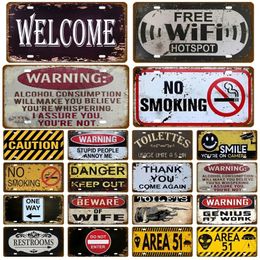 Toile Smile Metal Tin Sign Welcome WIFI License Plate Store Wall Decor Restrooms Tin Sign Vintage Road Guide Iron Painting Warning Plaques Poster 30X15CM w01